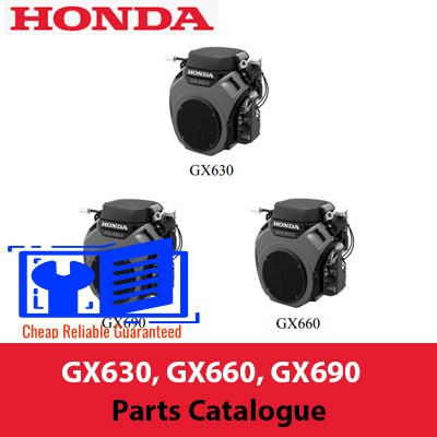 Comprehensive parts catalogue for Honda GX630, GX660, and GX690, showcasing engine components and their specifications