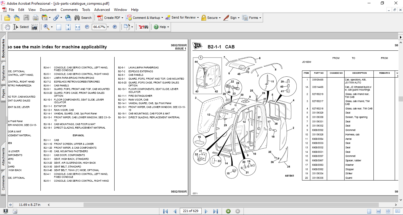 JCB JS160W Wheeled Excavator Parts Manual - Image 4