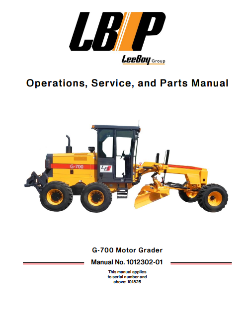 Leeboy G-700 Motor Grader Operations, Service, and Parts Manual - Image 2