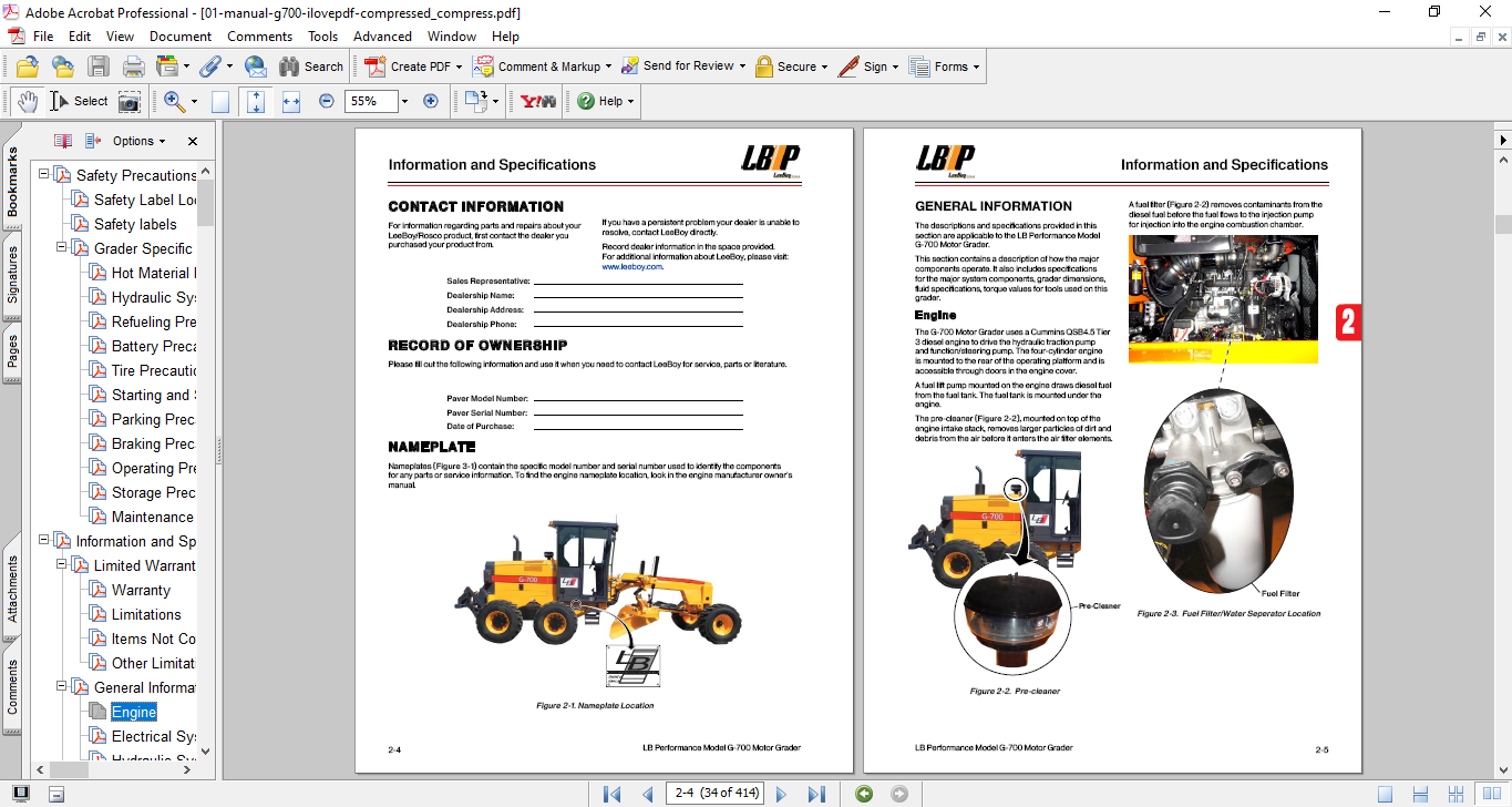 Leeboy G-700 Motor Grader Operations, Service, and Parts Manual - Image 5