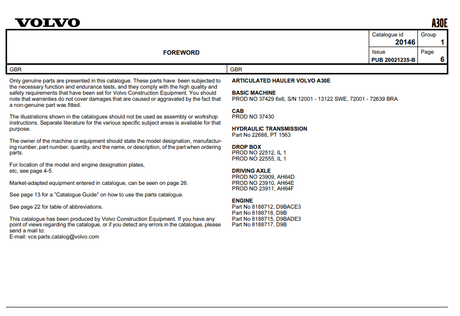 Volvo A30E Dump Truck Parts Catalog - Image 3