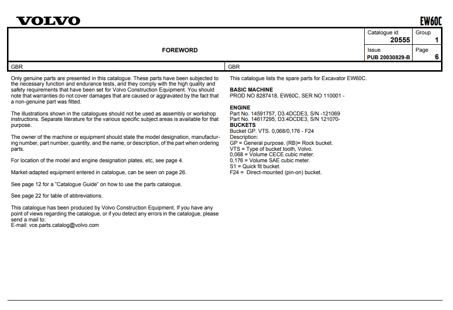 Volvo EW60C Wheel Excavator Parts Catalog - Image 3