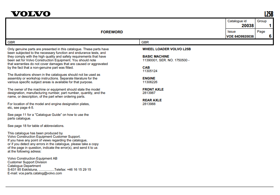 Volvo L25B Wheel Loader Parts Catalog - Image 3