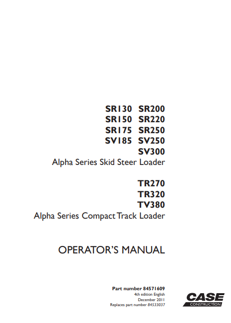 Case SR, SV, TR Series Loaders Operator's Manual - Image 2