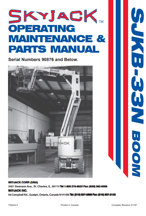 Skyjack SJKB33N Boom Operating Maintenance & Parts Manual - Image 2