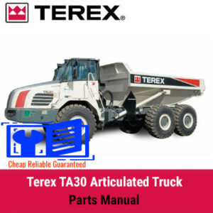 Terex TA30 Articulated Truck Parts Manual cover featuring a detailed illustration of truck components and specifications