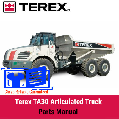 Terex TA30 Articulated Truck Parts Manual cover featuring a detailed illustration of truck components and specifications
