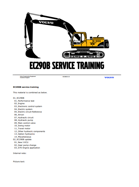 Volvo EC290B Excavator Service Training Manual - Image 2