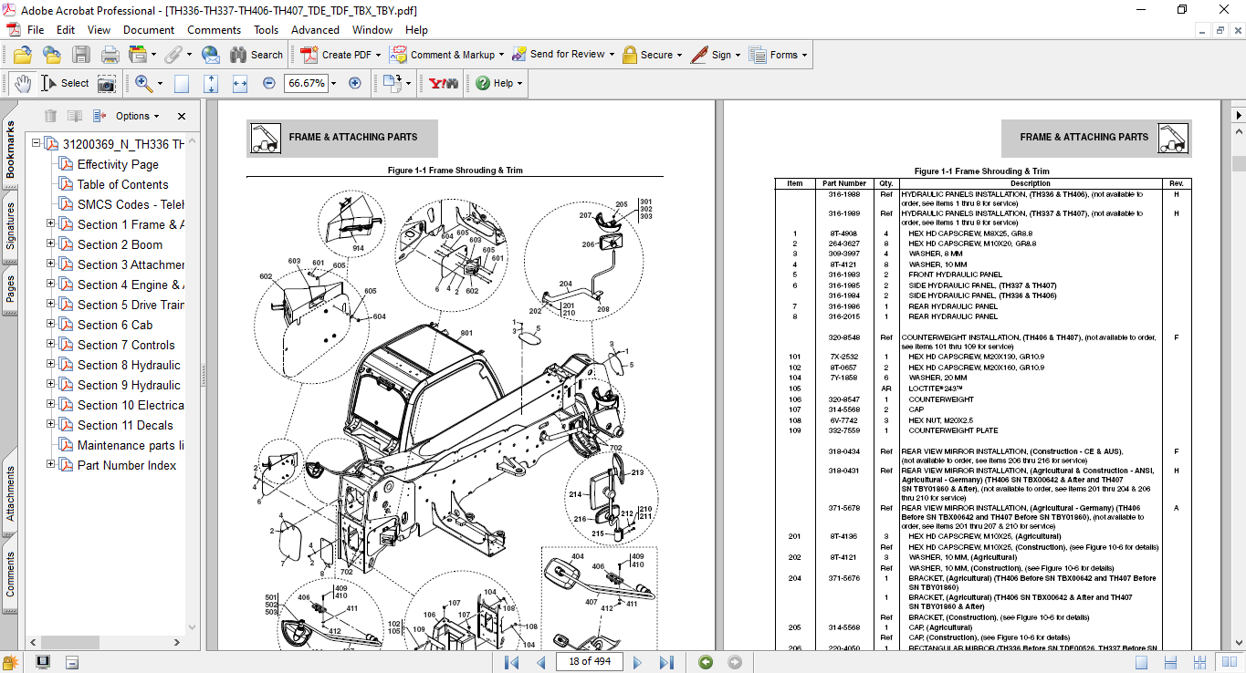 Caterpillar TH336, Caterpillar TH337, Caterpillar TH406, Caterpillar TH407 Telehandlers Parts Manual - Image 3