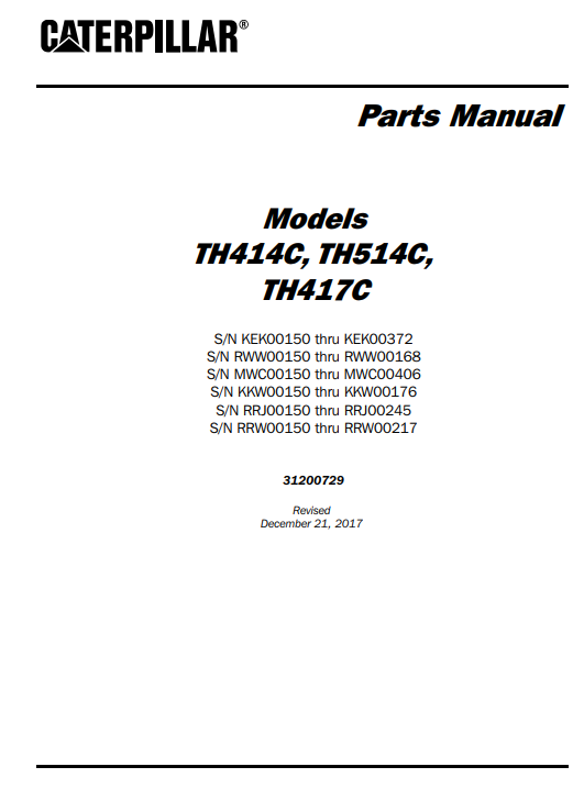 Caterpillar TH414C, Caterpillar TH514C, Caterpillar TH417C Telehandlers Parts Manual - Image 2