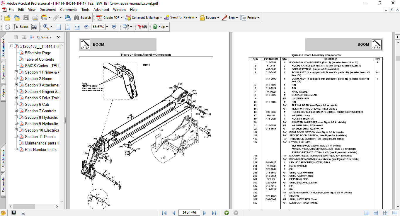 Caterpillar TH414, Caterpillar TH514, Caterpillar TH417 Telehandlers Parts Manual - Image 3