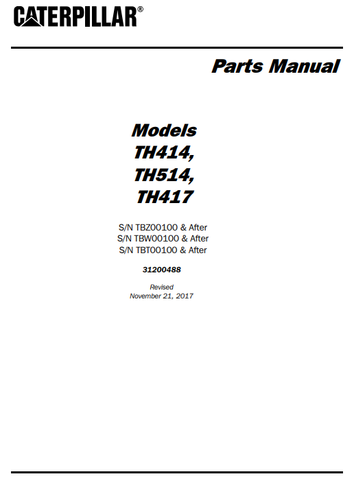 Caterpillar TH414, Caterpillar TH514, Caterpillar TH417 Telehandlers Parts Manual - Image 2