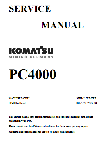 Komatsu PC4000-6 Mining Shovel Service Repair Manual - Image 2