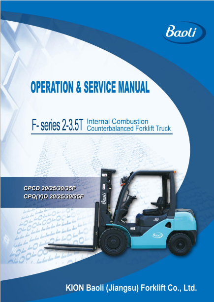 Baoli F-Series 2-3.5T Forklift Operation & Service Manual - Image 2