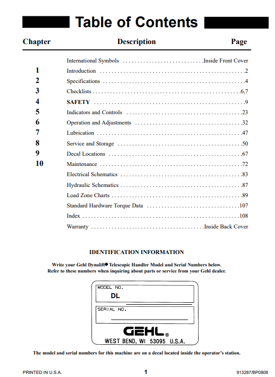 gehl telehandler service manual