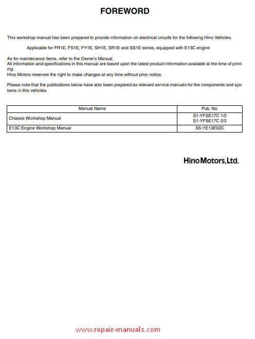 Hino 700 Series Workshop Repair Manual (ELECTRIC) - Image 2