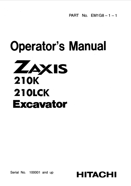 Hitachi ZAXIS 210K, Hitachi ZAXIS 210LCK Excavator Operator’s Manual - Image 2