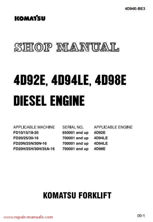 Komatsu 4D92E, Komatsu 4D94LE, Komatsu 4D98E Diesel Engine Workshop Repair Manual - Image 2