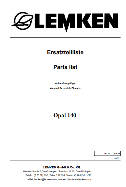 Lemken opal 140 Parts Manual - Image 2