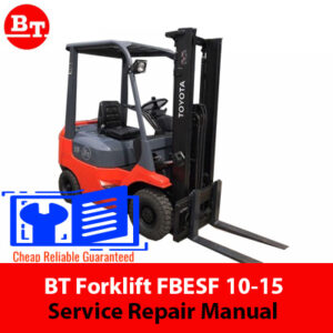 Service repair manual cover for Toyota BT Forklift FBESF 10-15, featuring technical illustrations and detailed instructions