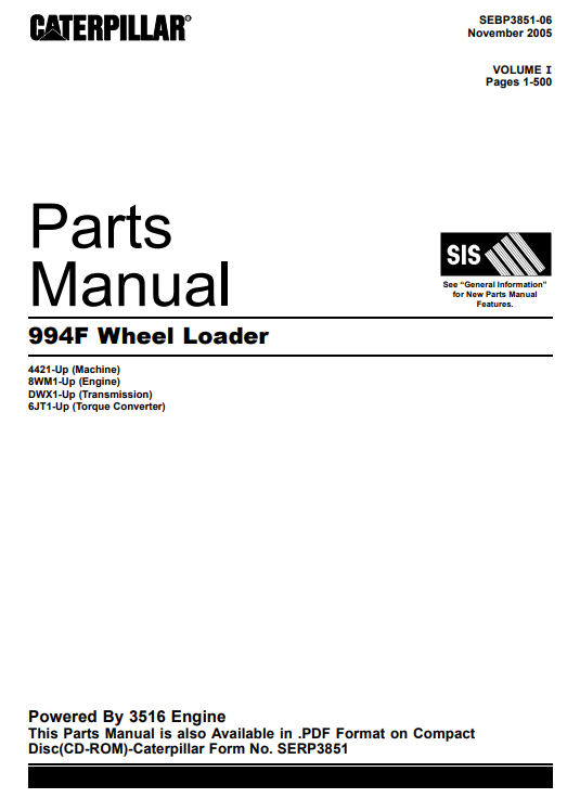 Caterpillar 994F Wheel Loader Parts Manual - Image 2