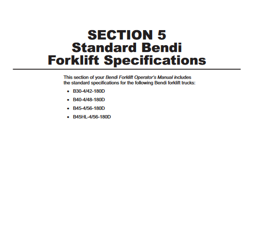 Bendi B30-4, Bendi B40-4, Bendi B45-4, Bendi B45HL Forklift Series Operators Manual - Image 2
