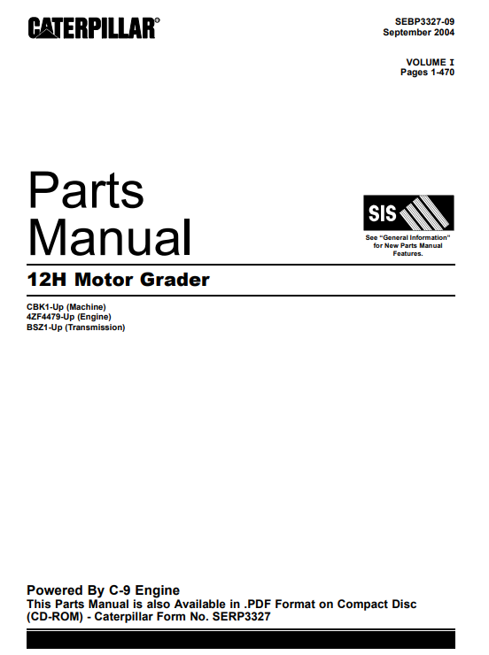 Caterpillar 12H Motor Grader Parts Manual - Image 2