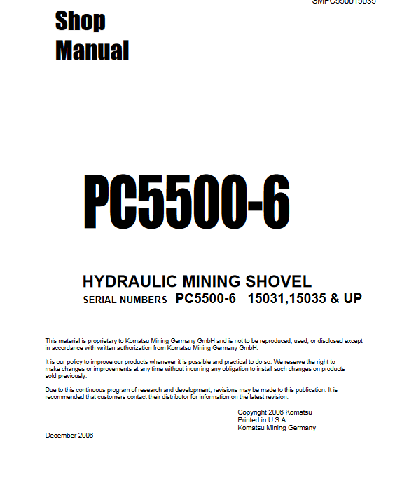 Komatsu PC5500-6 Mining Shovel Workshop Repair Manual - Image 2