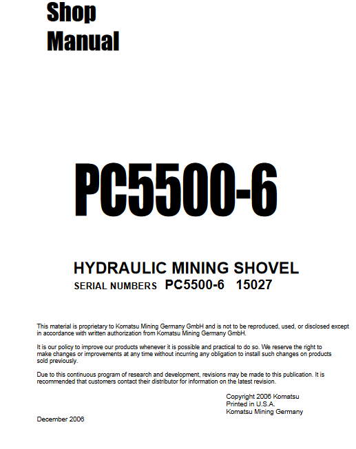 Komatsu PC5500-6 Mining Shovel Workshop Repair Manual - Image 2