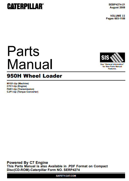 Caterpillar 950H Wheel Loader Parts Manual - Image 2