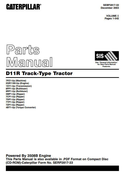 Caterpillar D11R Track-Type Tractor Parts Manual - Image 2