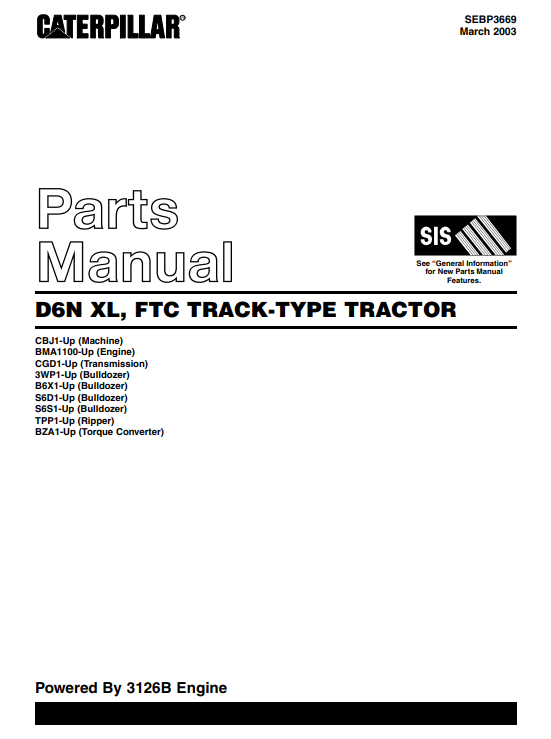 Caterpillar D6N XL, FTC TRACK-TYPE TRACTOR Parts Manual - Image 2