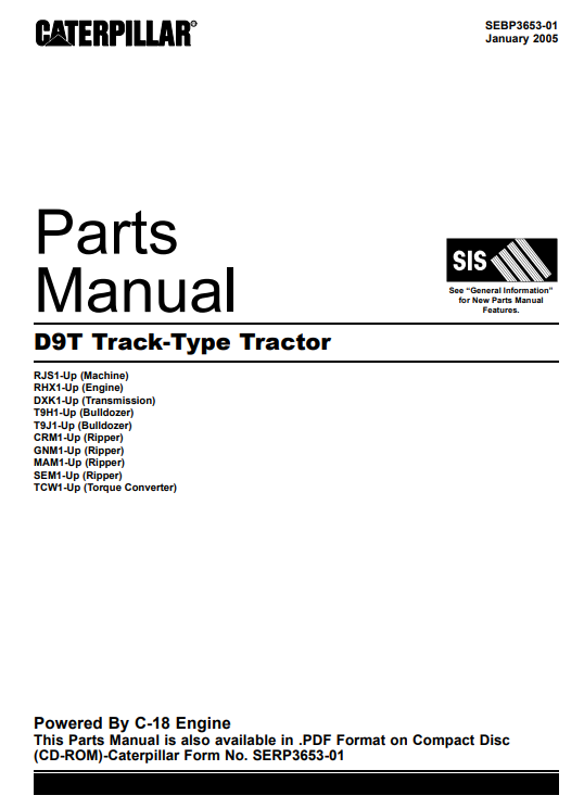 Caterpillar D9T Track-Type Tractor Parts Manual - Image 2