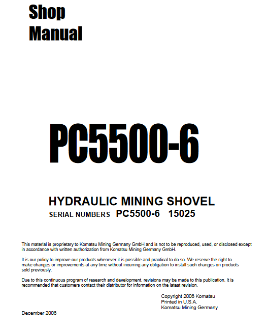 Komatsu PC5500-6 Mining Shovel Workshop Repair Manual - Image 2