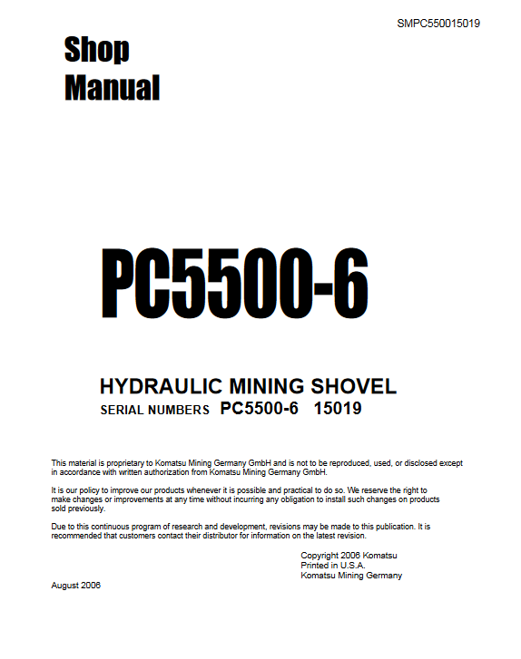 Komatsu PC5500-6 Mining Shovel Workshop Repair Manual - Image 2