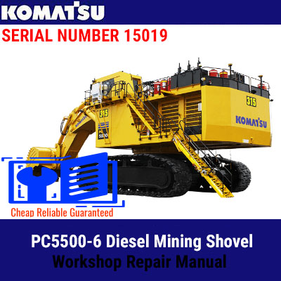 Komatsu PC5500-6 Mining Shovel Workshop Repair Manual, displaying the title and technical graphics related to repairs