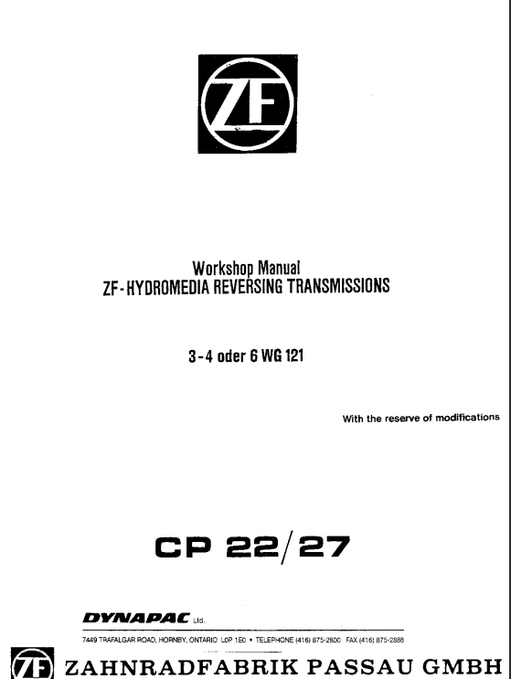 ZF Transmission Workshop Manual for Dynapack CP22, CP27 carpet flavor Models - Image 2