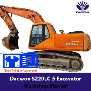 Daewoo Solar 225LC-V workshop manual cover featuring the model name and technical illustrations