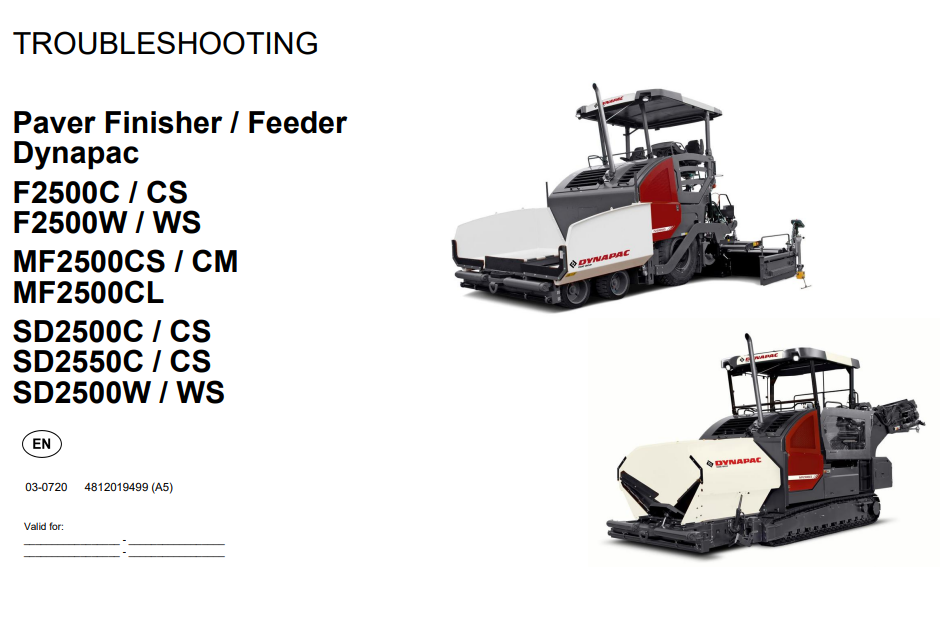 Dynapac Paver Finisher & Feeder F2500, MF2500, SD2500 Series Troubleshooting Manual - Image 2