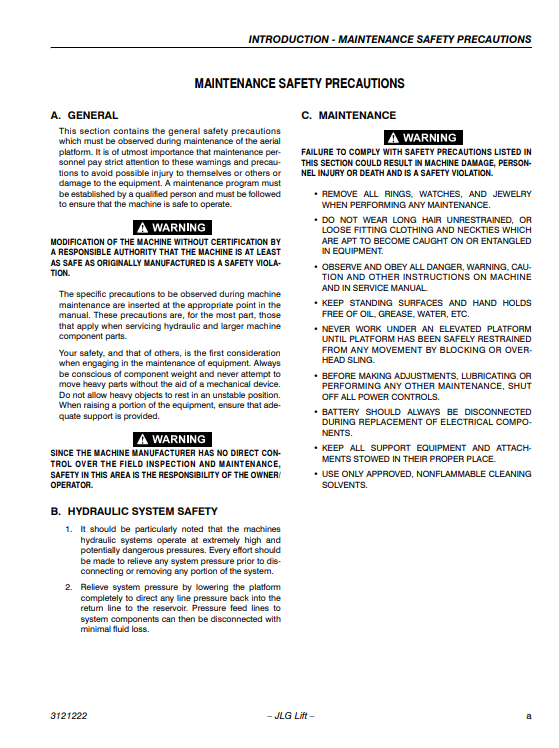 JLG 1230ES Vertical Mast Lift Service and Maintenance Manual - Image 5