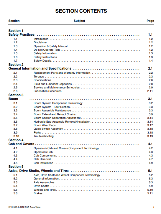 JLG G10-55A, JLG G12-55A Telehandler Service Repair Manual - Image 4