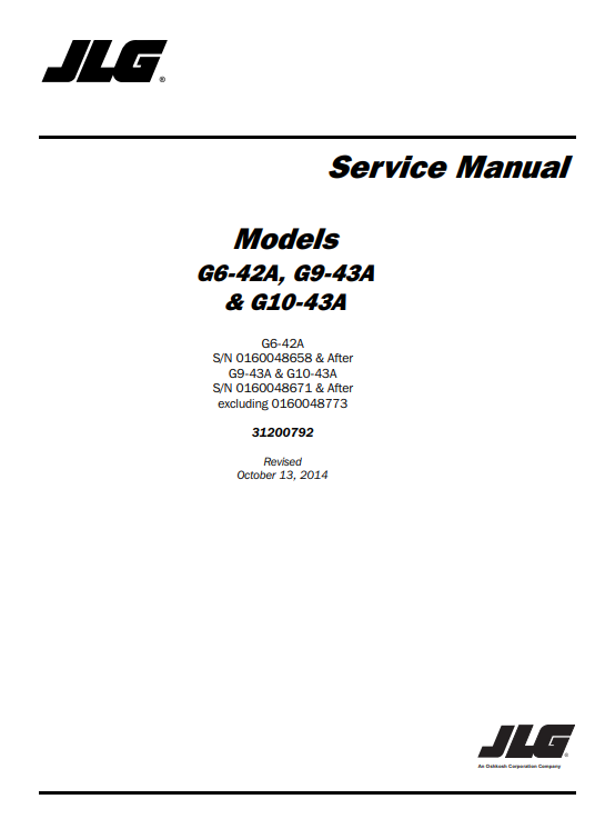 JLG G6-42A, JLG G9-43A, JLG G10-4A Telehandler Service Repair Manual - Image 2