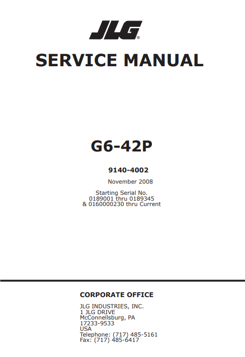 JLG G6-42P Articulating Boom Lift Service Repair Manual - Image 2