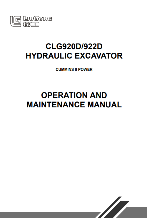 Liugong CLG920D, Liugong CLG922D Excavators Operation & Maintenance Manual - Image 2