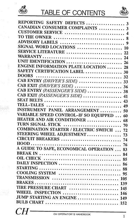 Mack Truck 1995 CH Series Operators Manual - Image 4
