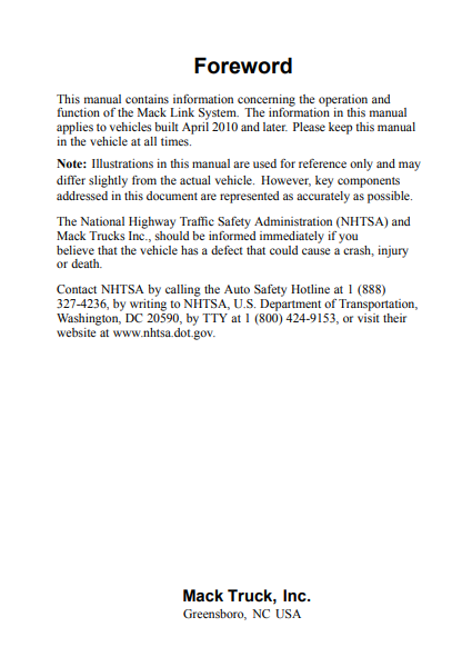 Mack Truck 2010 TerraPro Series (LEU Series) Operator's Manual - Image 4