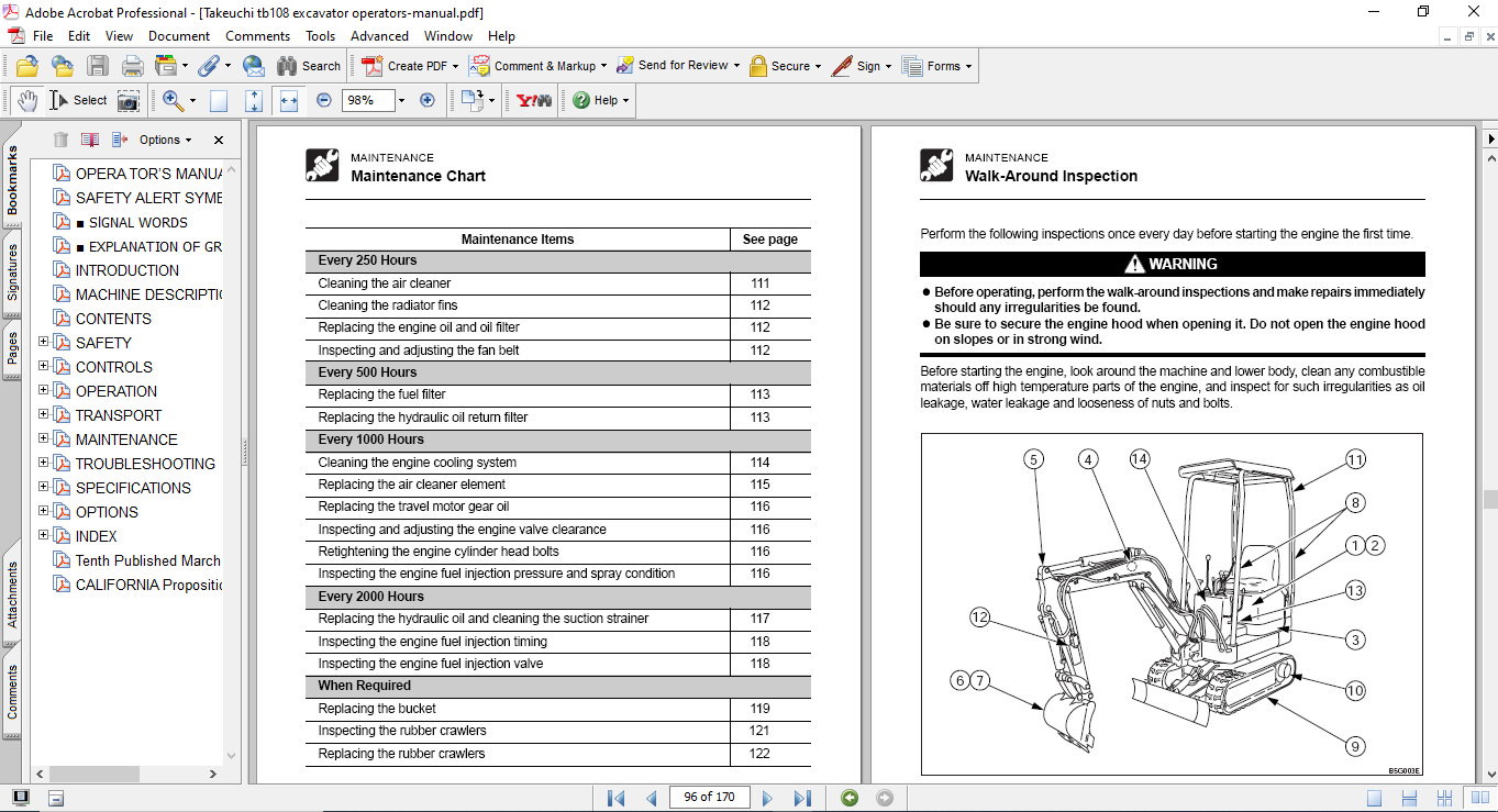Takeuchi TB108 Excavator Operator's Manual - Image 4