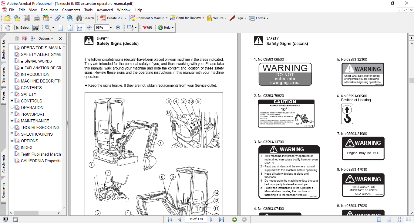 Takeuchi TB108 Excavator Operator's Manual - Image 5