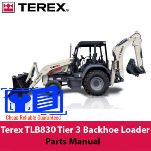 Parts manual for Terex TLB830 Backhoe Loader, displaying diagrams and part names for maintenance and repair