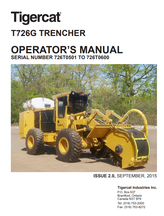 Tigercat T726G Trencher Operator's Manual - Image 2